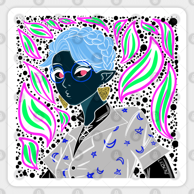 dark witch in blue glasses in boho style pattern ecopop Sticker by jorge_lebeau
